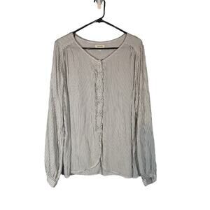 Max Studio White Striped Long Sleeve Button Bow Detail Blouse Women Sz L